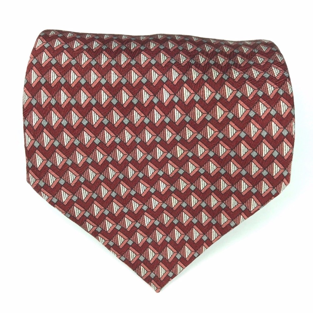 STAFFORD EXECUTIVE Men's Tie Silk Red Gray Elegant Necktie Geometric ITALY